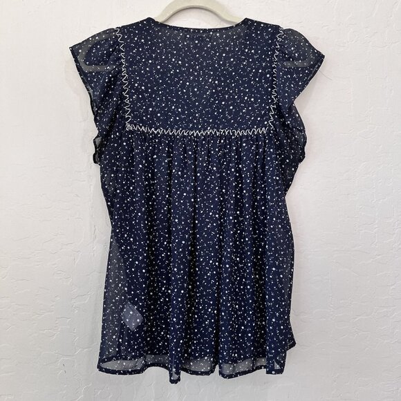 Maette Blue Charlotte Embroidered Short Sleeve Blouse Top Size Small - Picture 6 of 10